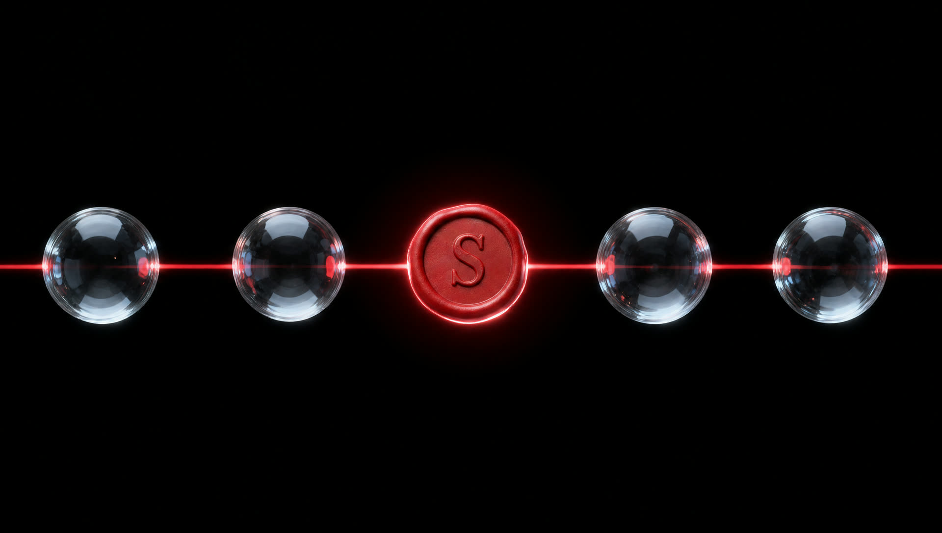 Five nodes connected by a red beam, with the SEALED wax seal in the middle
